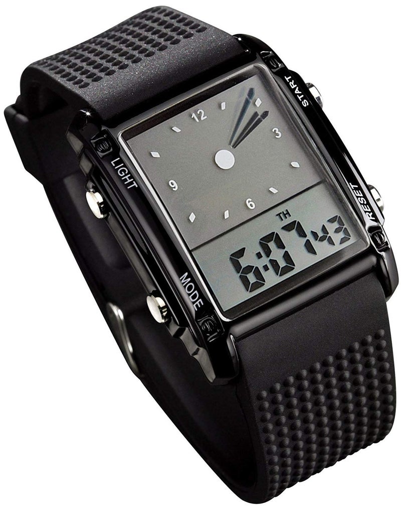 FANMIS Men's Rectangle Dial Sports Wrist Watches with 7 Colors Optional LED Backlight Multifunctional Alarm Stopwatch 12/24H Rubber Strap Watch - Image 1